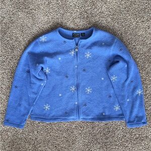 Vintage Croft &‎ Barrow Sport Petite Snowflake Blue Fleece Zip Up Sweater Jacket